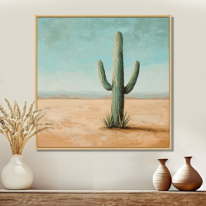 Cactus dans le désert III - Cactus, art mural, Impression encadrée flottante, Crème, crème, H 30 po x l 30 po