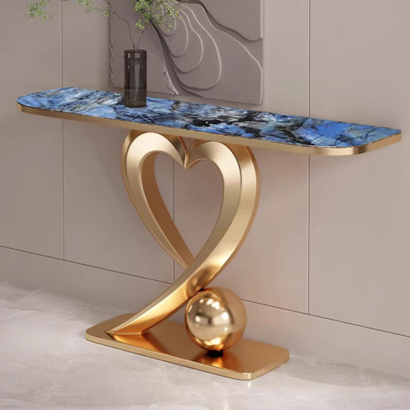 Console en pierre frittée de style italien, H 33,4 po x l 62,9 po x P 15,7 po, Bleu / blanc / noir