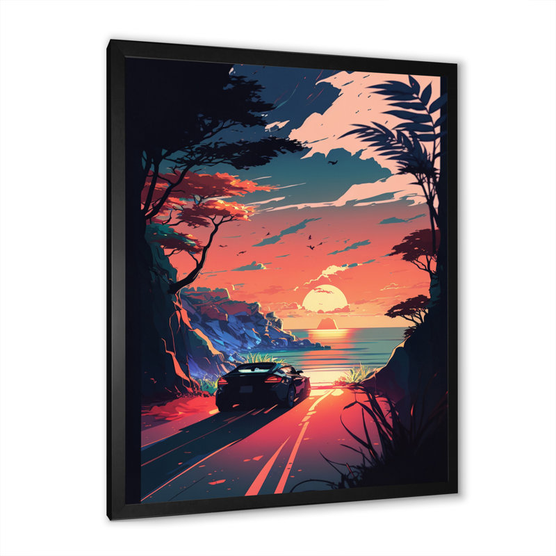 «Road to the Sunset V», reproduction sur toile, L 12 po x H 20 po, Cadre photo noir