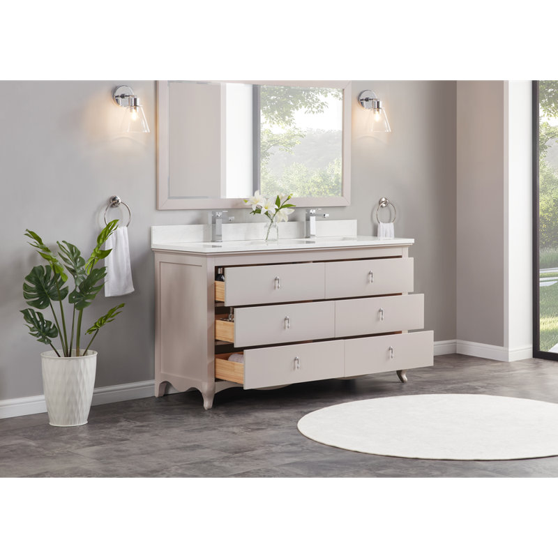 60" Solid Wood Sink Vanity  With 1' Artificial Stone Top, Dreamy White