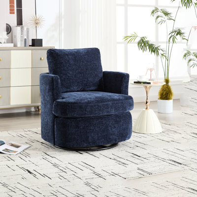 Comfortable Blue Swivel Chair With 360 Degree Metal Rotating , Chenille Fabric Upholstery, Breathable And Enduring, Turntable, Easy Setup, Suitable For Home Decor, 30.86 In Depth, 35.14 Height
