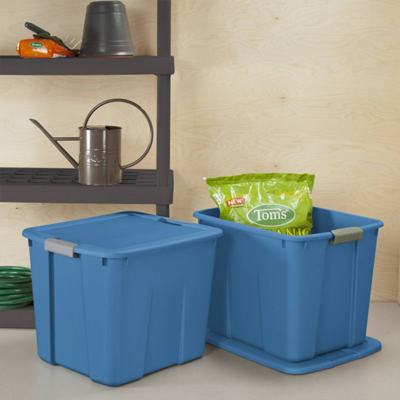 Sterilite 20 Gal Latch Tote w/Handles for Home Storage Bins, Blue Ash (18 Pack)