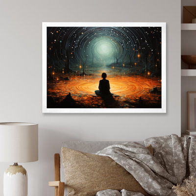 Orange Teal Meditation Stillness Within Pointillism - Spiritual Canvas Wall Art