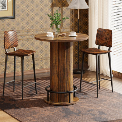 Table bistro ronde à hauteur de comptoir équipée d'un repose-pieds circulaire, table de cocktail multi-scène pour les espaces de vie et de salle à manger compacts, brun (table seulement)