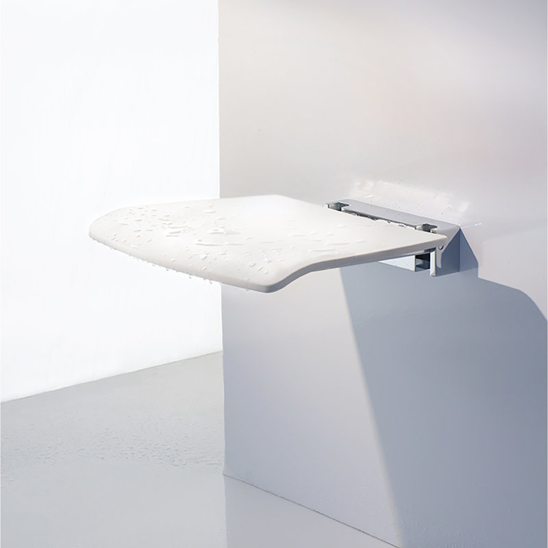 Chaise de douche murale pliante en acier inoxydable poli et siège blanc , Chrome poli/blanc