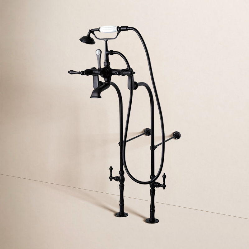 Kingston Brass Vintage Three-Handle 2-Hole Freestanding Clawfoot Tub Faucet Package with Supply Line and Hand Shower
