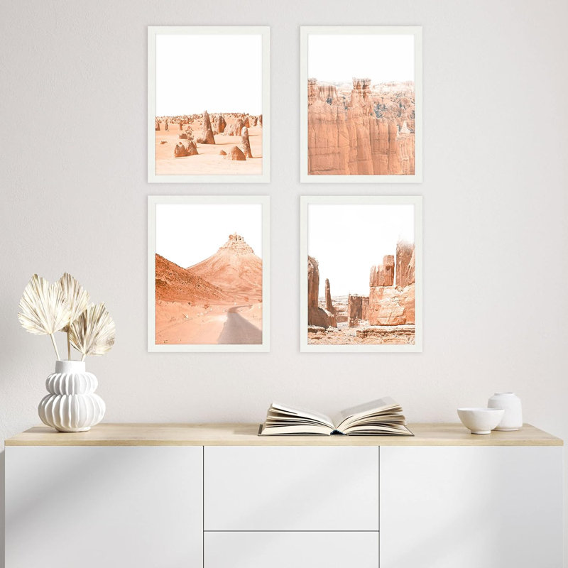 " Framed Red Grand Canyon Set Of 4 Arizona Desert Valley Southwest Wall Decor Prints " 4 - Pieces, 10" H x 8" W x 1" D, White