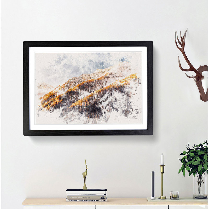 Winter in the Mountains - Framed Print, 45cm H x 63cm W x 2cm D, Black Framed