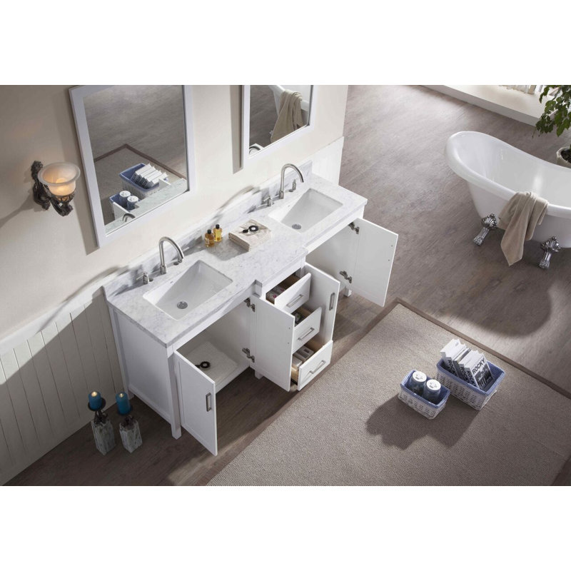 Ensemble de meuble-lavabo double 73 "avec miroirs Prima, Blanc