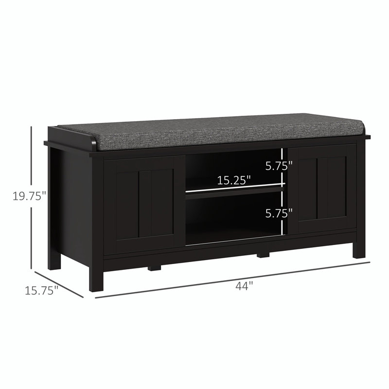 8 Pair Shoe Storage Bench with Sliding Doors, Black
