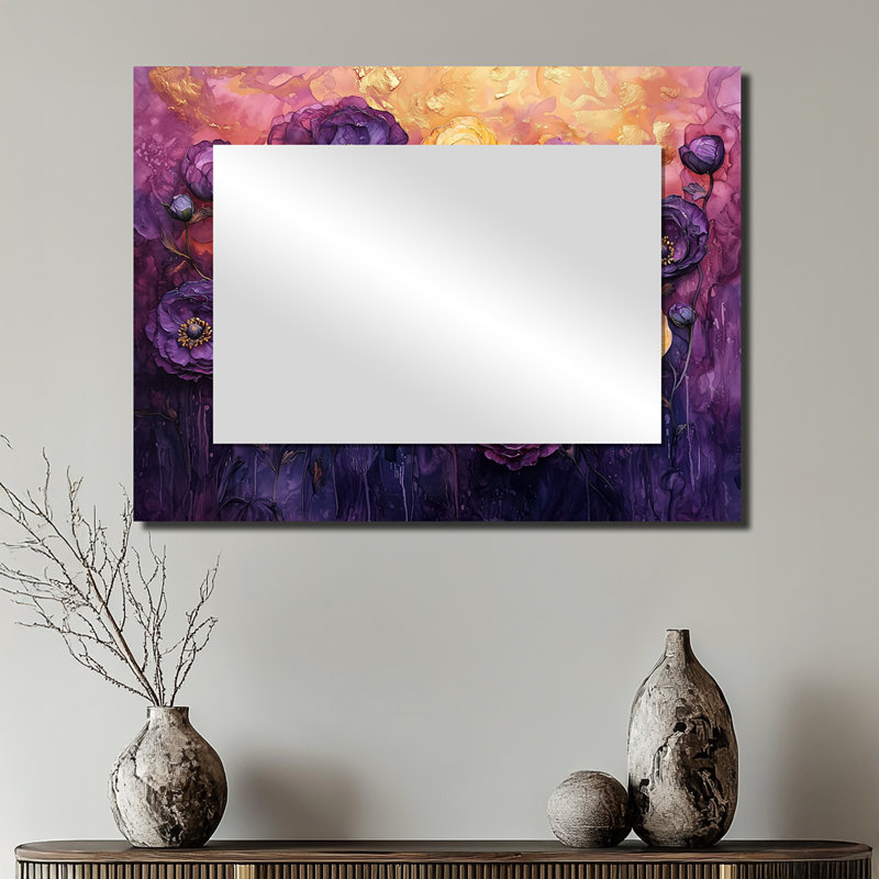 Lavande Ranunculus Flowers Field I - miroir floral pour décoration murale - imprimé sur métal, 24 po x 32 po