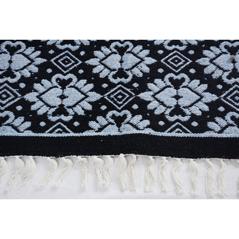 Tapis noir / bleu tissé à la main Jorge