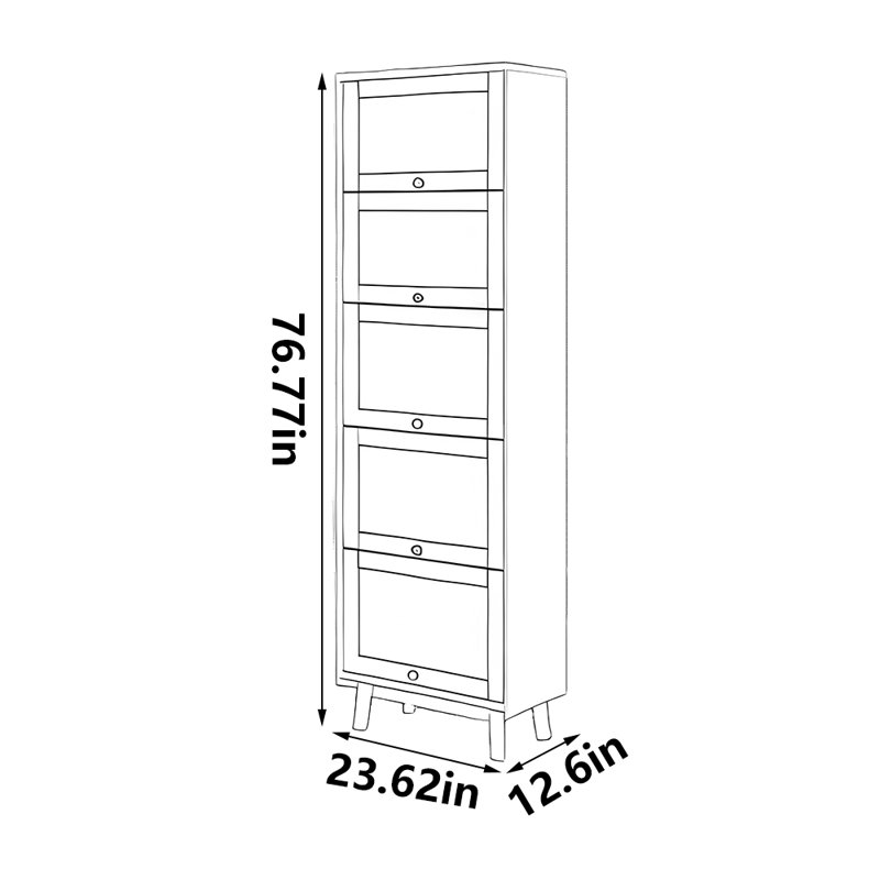 Moffett, (5 Shelves) 76.77"H x 23.62"W x 12.6"D, Brown
