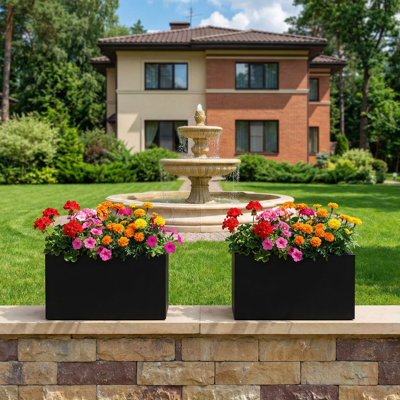 10" H x 16" W Outdoor/Indoor Rectangle Planter Box Metal Garden Bed Planter with Drainage Holes for Patio Lawn