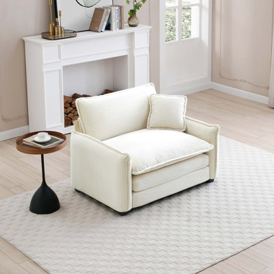 Canapé confortable à assise profonde simple avec un oreiller, adapté au salon et à la chambre à coucher, Club plusieurs occasions, velours côtelé beige