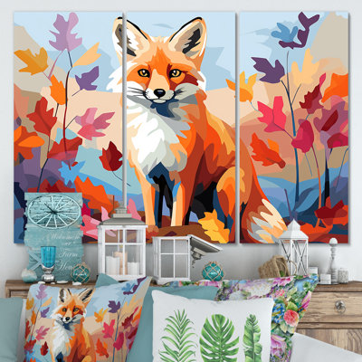 «Orange Foxes Leaf Adventure II», art mural animal renard