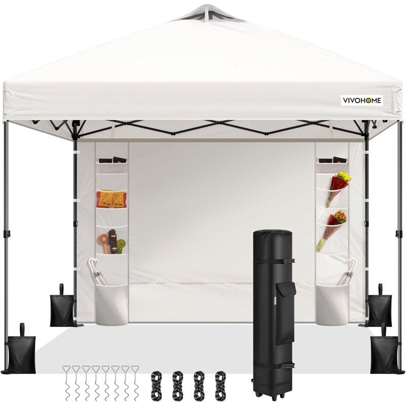 Pop Up Canopy Tent with Detachable Sidewall, White, 10ft x 10ft