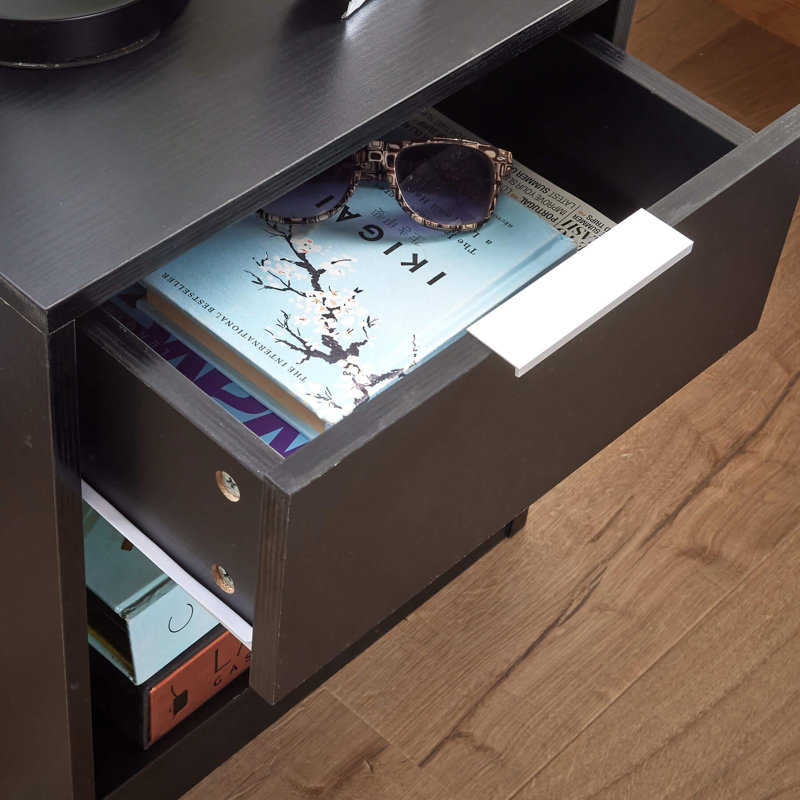 Phoenix 1 Drawer Bedside Table Storage Unit, Black