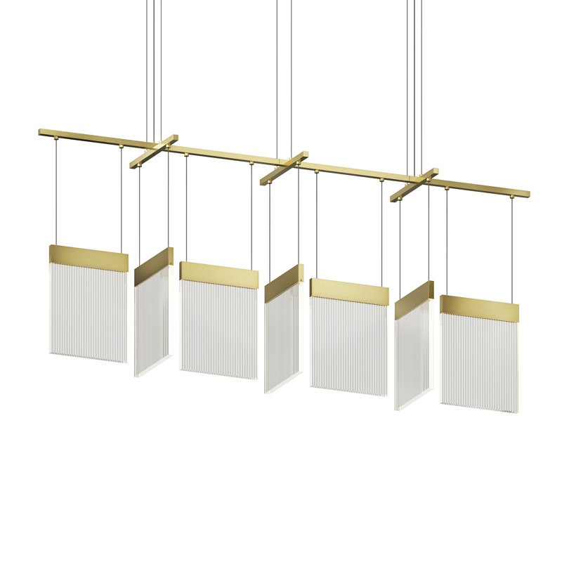 V Panels 7 - Light LED Pendant, Brass