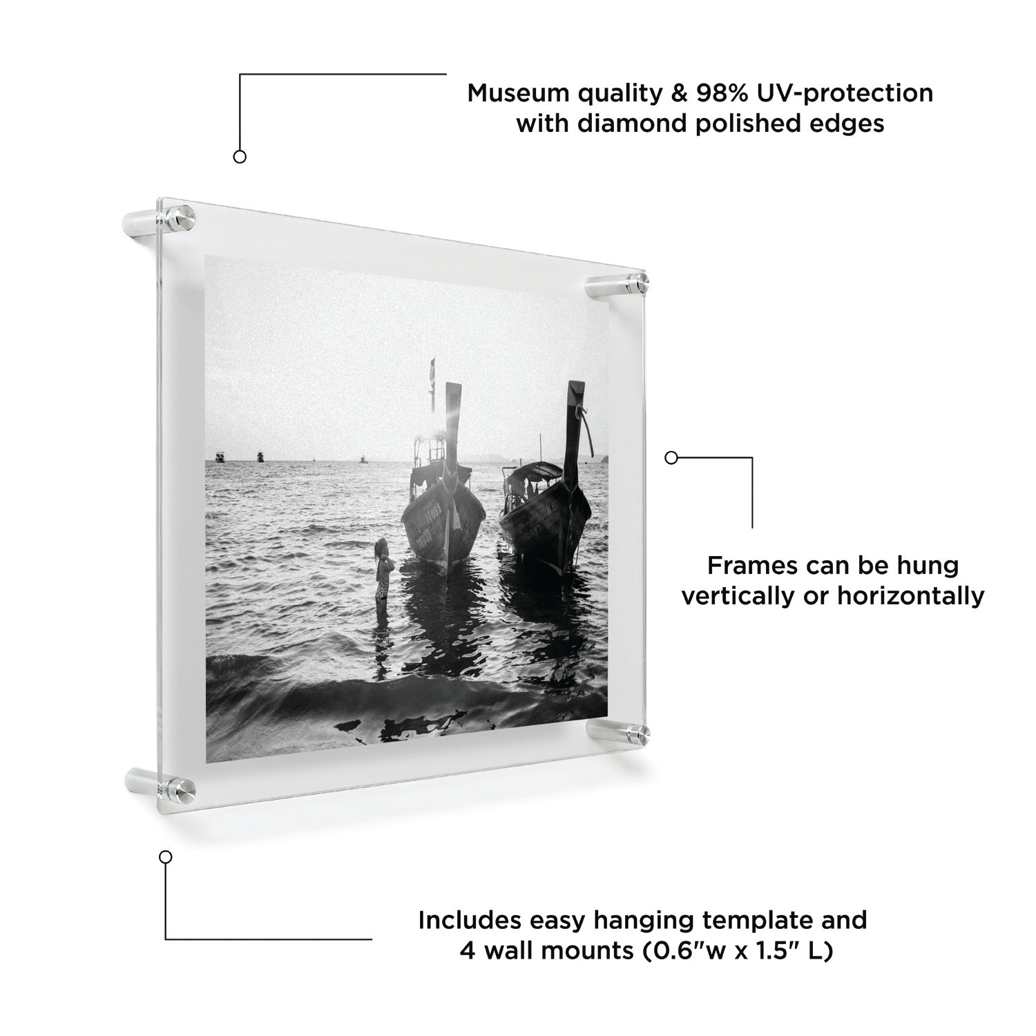 Acrylic Floating Picture Frame, 18" W x 24" H, Silver