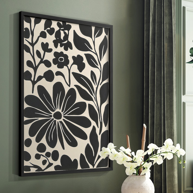 Imprimé floral Floral XV - prêt à être accroché , H 20 po x l 16 po, Noir