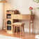 Laureta Plywood Adjustable Makeup Vanity with Soild Wood Feet and Glass Door, Mid-Century Modern Vanity Desk with Fluted Sytle and Golden Color Hardwares
