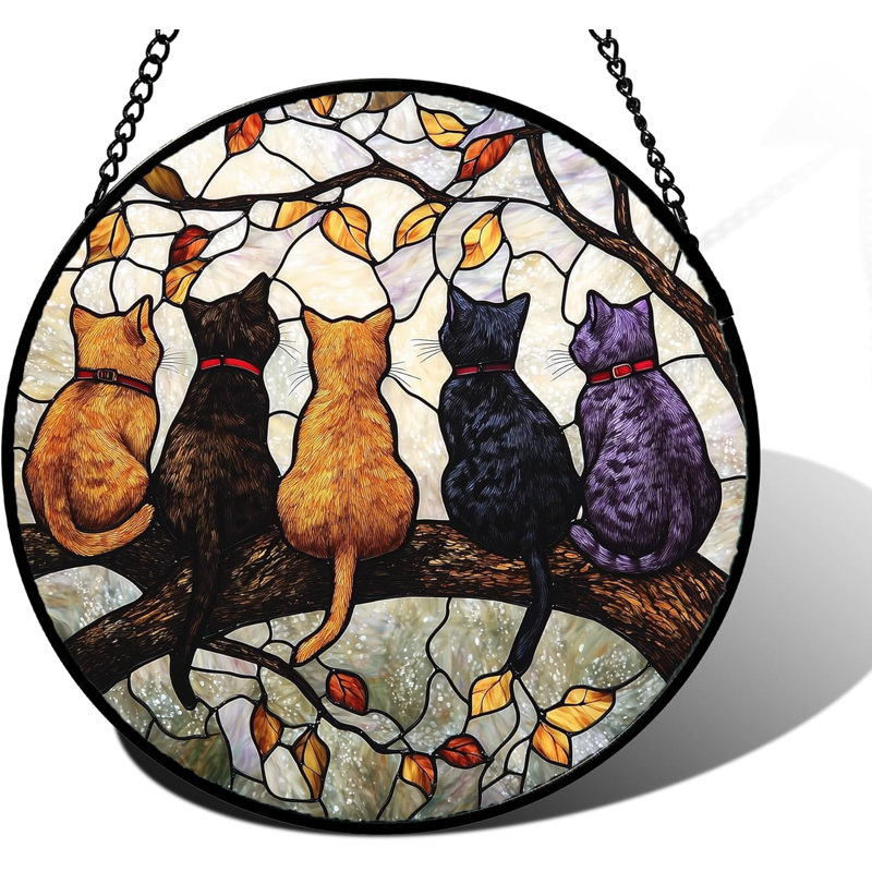 Attrape-soleil 5 chats sur une branche pour portes et fenêtres Décoration de Noël
