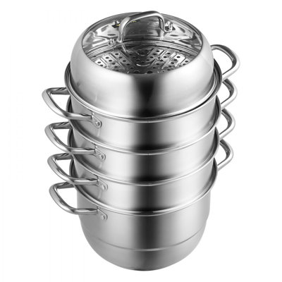 Cuiseur à vapeur à 5 niveaux en acier inoxydable, casserole à cuisson multicouche de 11 po avec poignées des deux côtés, fonctionne au gaz, électrique, plaque de cuisson pour barbecue, diamètre 28 cm, argent