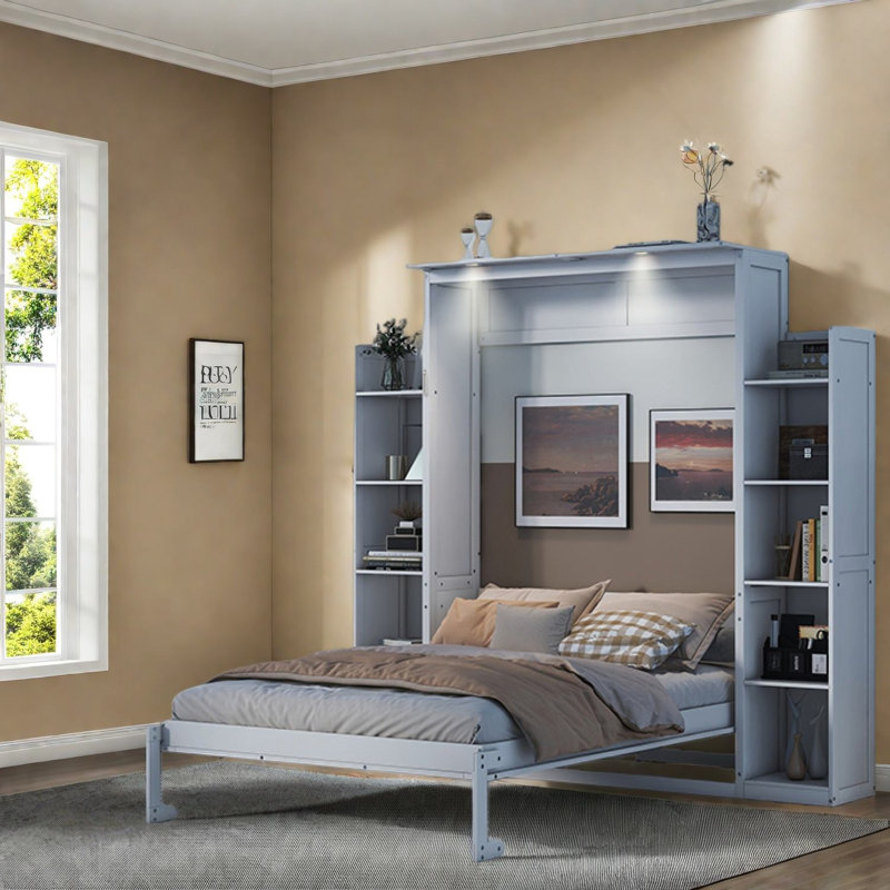Lit escamotable multifonctionnel blanc avec rangement, design moderne