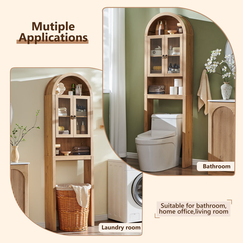 Armoire de rangement pour salle de bain autoportante avec portes en acrylique Ahart, Naturel