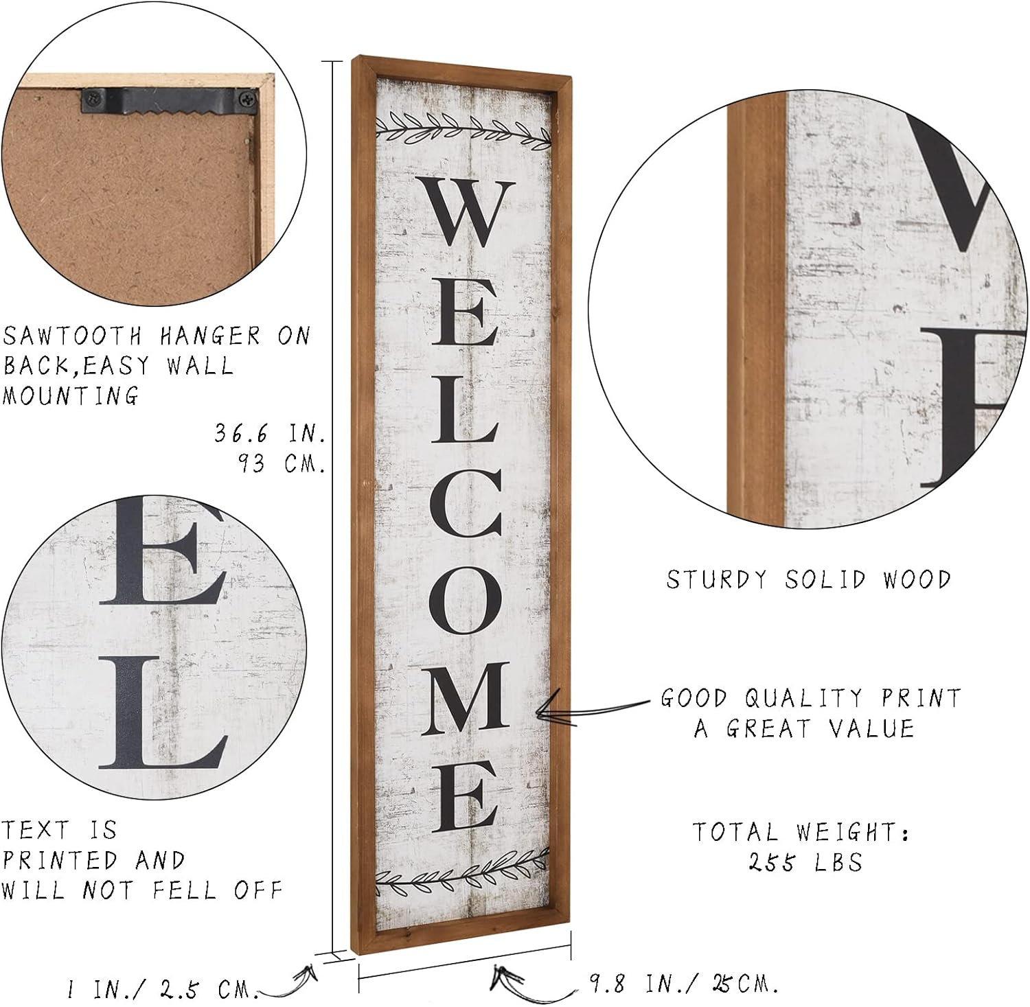 Gracie Oaks Large Antique Wood Framed Vertical Welcome Sign For Front ...