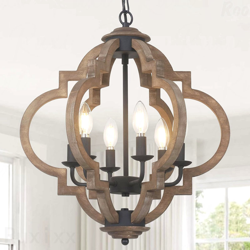 Lustre rustique en bois 6 lumières Farmhouse