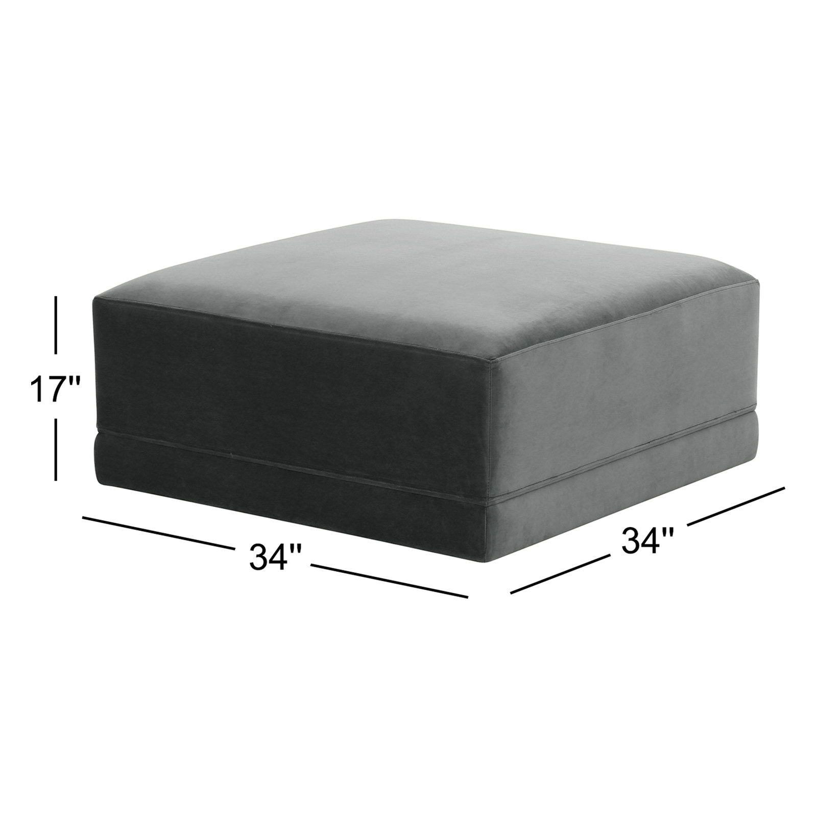 Deirdre Upholstered Velvet Ottoman, Charcoal Velvet