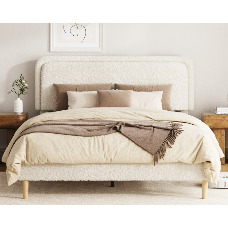Structure de grand lit, lit plateforme rembourré moelleux avec tête de lit réglable en hauteur, structure robuste et lattes, conception silencieuse, compatible avec les matelas sans ressorts, facile à assembler