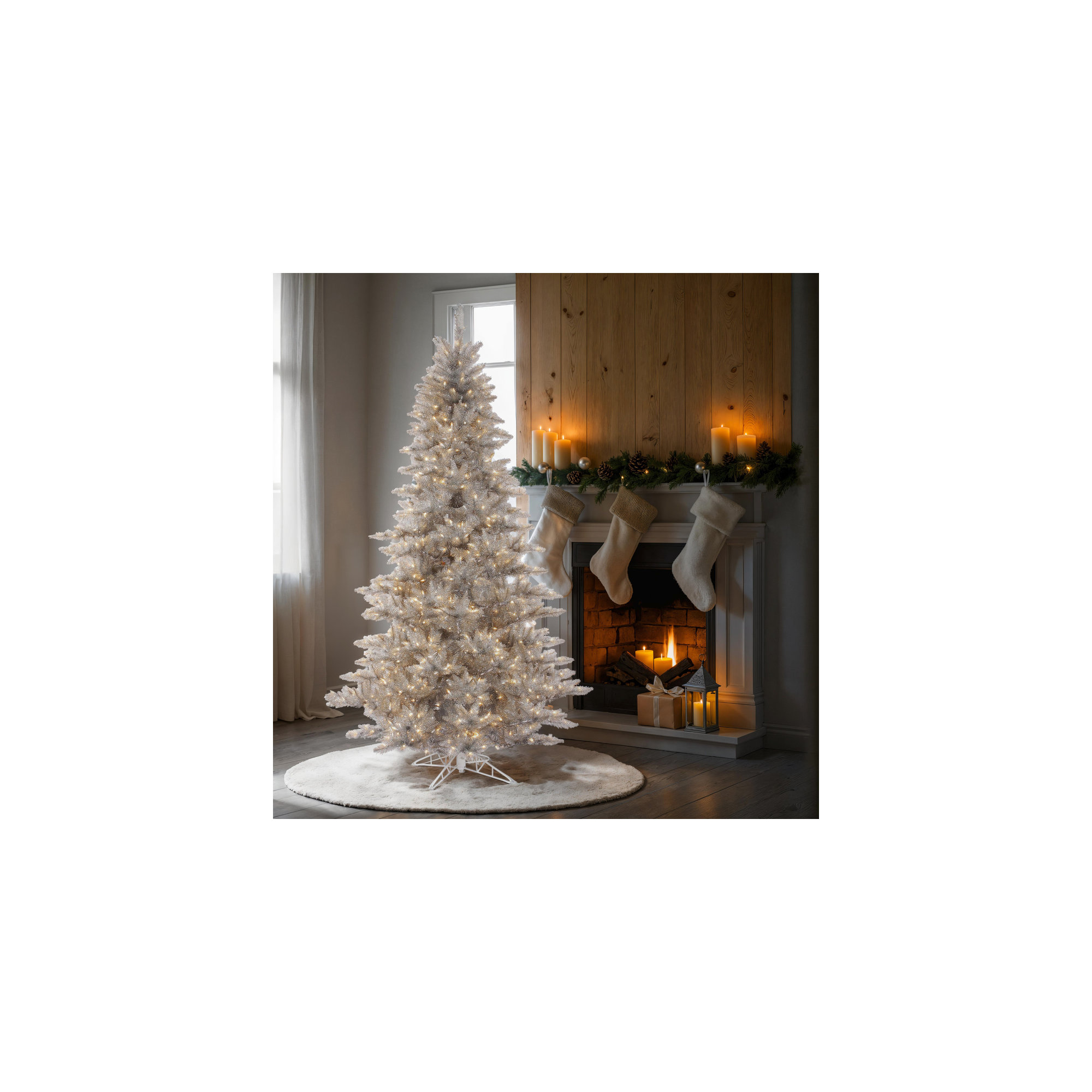 Silver Tinsel Fir Artificial Christmas Tree, 7.5' H