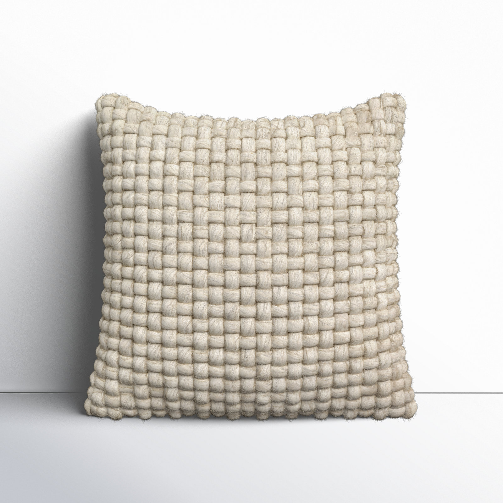 Belel Wool, Cotton Throw Pillow, Beige, 20" x 20", Pillow Cover Only - No Insert