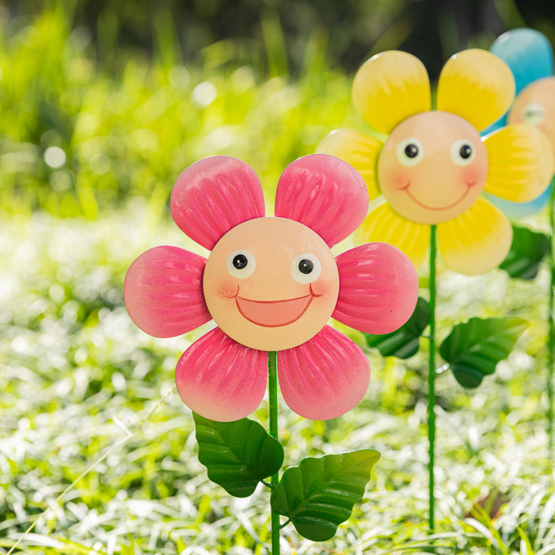Piquet de jardin en métal 18 po H Happy Face