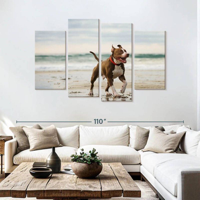 Pit Bull On Beach, 54" H x 84" W