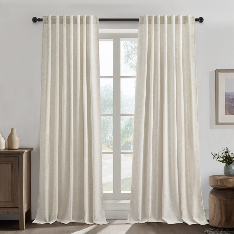 Linen Back Tab Curtains,Light Filtering Curtain, Thick Linen Textured Semi Sheer Drapes(Set of 2,With Hooks), 52" W x 108" L