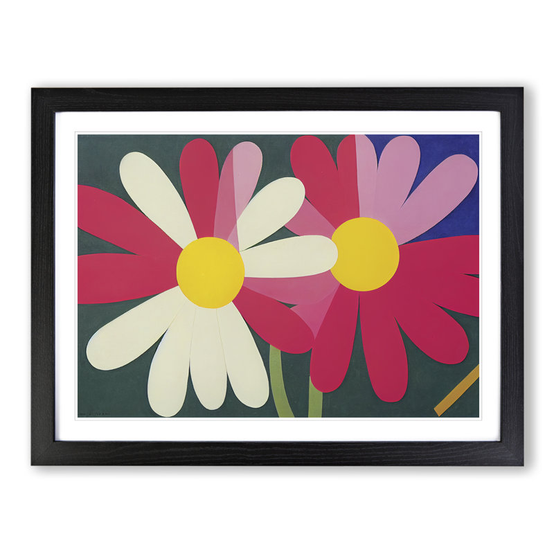 Abstract Daisy Flowers - Framed Print, Black, 46cm H x 64cm W x 2cm D