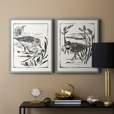 Linocut Style Seabird III-Premium Framed Print -Ready to Hang - No Nails Required - No Nails Required