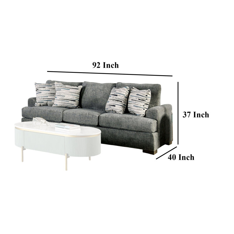 Canapé Lewis avec 4 coussins décoratifs, 92 pouces, polyester, Gris
