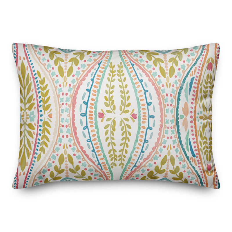 Housse et insert de coussin d'extérieur Juan, Blanc / Vert, Floral 1