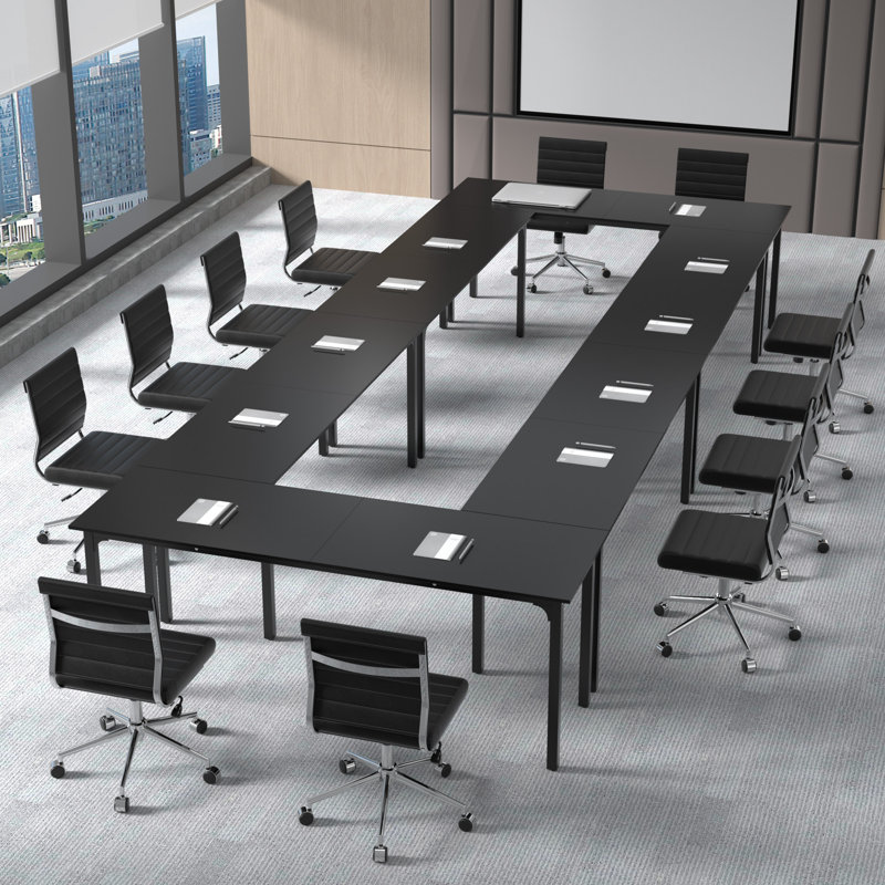  55" Conference Table, Modern Office Meeting Table With Metal Frame, Noir, H 27,6 po x L 79 po x l 23,6 po