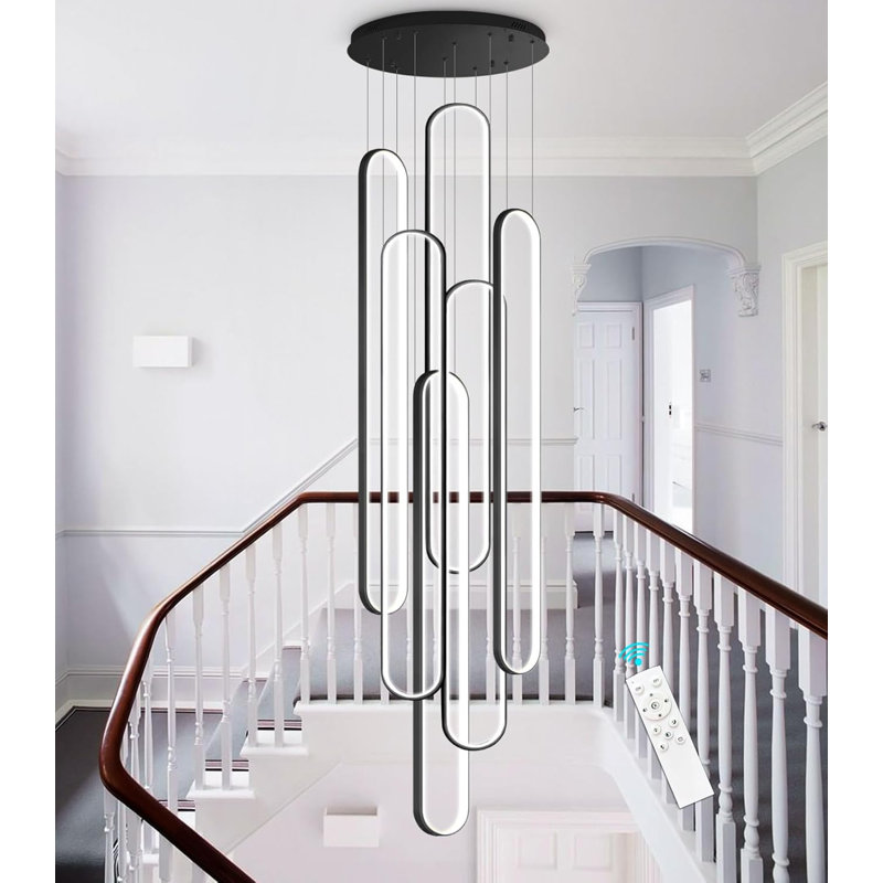 Lustre linéaire à 6 lumières DEL à intensité variable, H 138 po x l 23,6 po x P 23,6 po, 234 W, Noir, noir, noir, noir