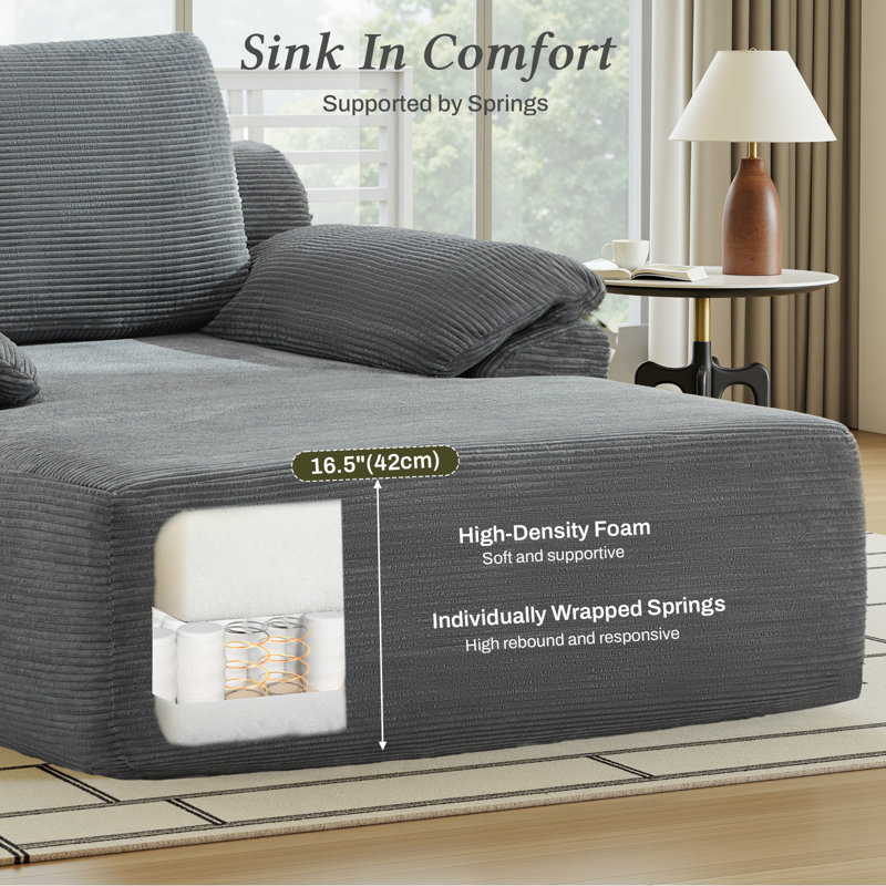 68" L X 48" W Oversized Chaise Lounge Chair Corduroy Upholstered Sleeper Sofa Bed With Wide Pillow Armrest - No Assembly Required