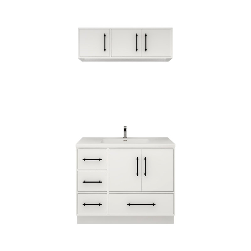 Meuble-lavabo autoportant de 42 po avec lavabo en acrylique renforcé Victoria (côté droit) et armoire supérieure Victoria