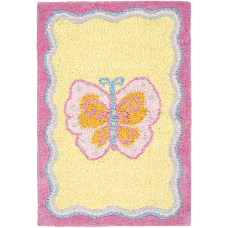 Tapis rose / jaune en laine touffeté à la main Bassirou, Rectangulaire 3 pi x 5 pi