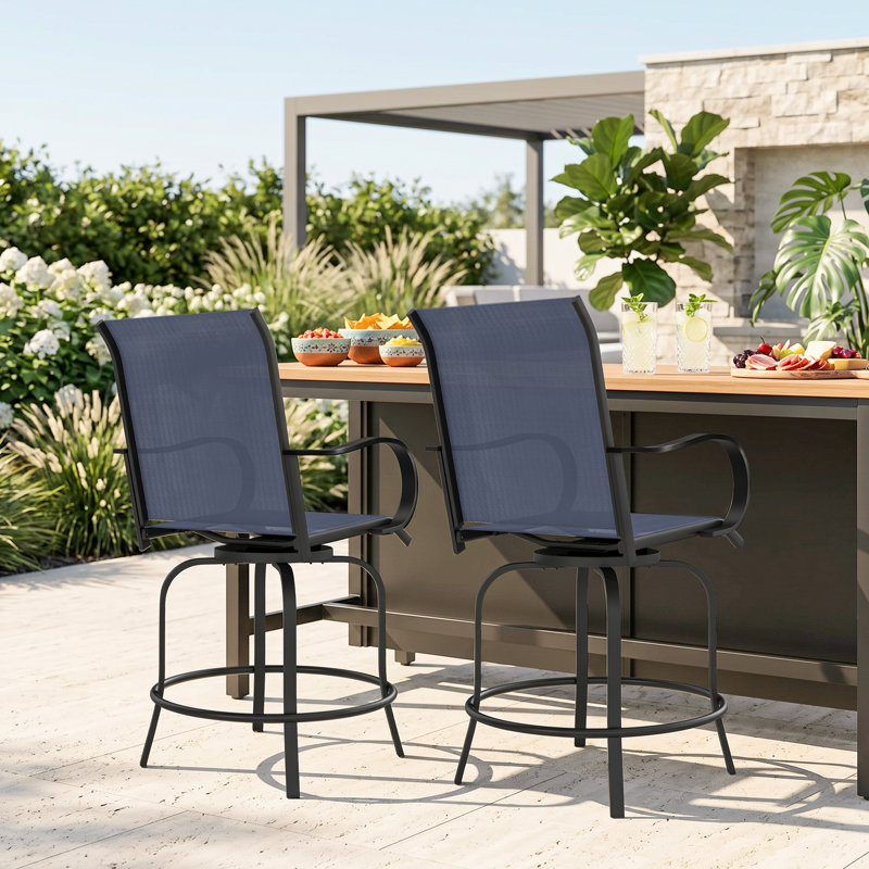 Tabourets de bar d'extérieur, ensemble de 2 tabourets de patio, chaises de bar pivotantes à 360 ° 26,75 po x 29,5 po x 48,5 po