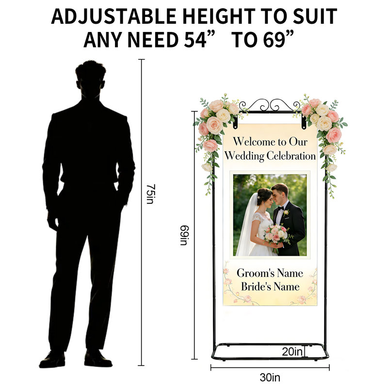 Porte-affiche réglable réglable de 54 po / 69 po avec sangles en cuir pour les mariages, les fêtes et les événements